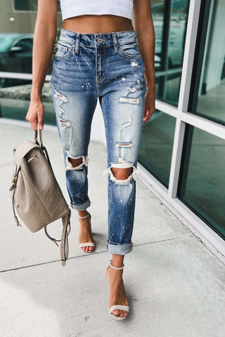 Kancan Do What You Do Paint Splatter Medium Wash Jeans - Simply Me Boutique
