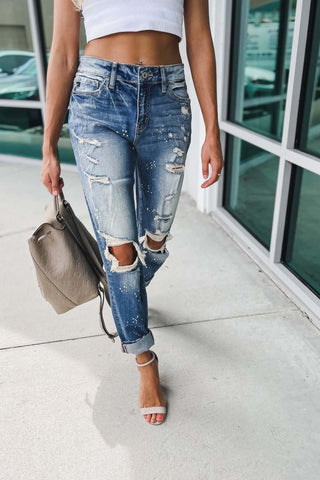 Kancan Do What You Do Paint Splatter Medium Wash Jeans - Simply Me Boutique