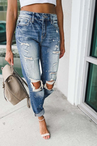 Kancan Do What You Do Paint Splatter Medium Wash Jeans - Simply Me Boutique