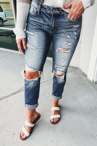 Kancan Do What You Do Paint Splatter Medium Wash Jeans - Simply Me Boutique