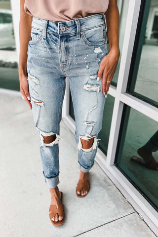 KanCan Do What You Do Paint Splatter Vintage Wash Jeans - Simply Me Boutique