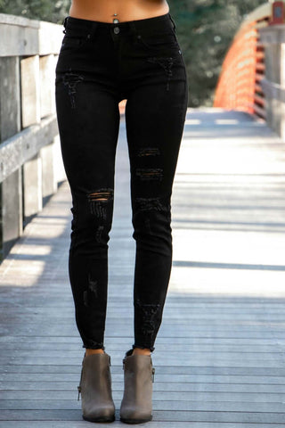 KanCan Edge of Glory Distressed Ankle Mid Rise Black Jeans - Simply Me Boutique