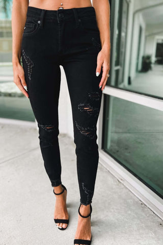 KanCan Edge of Glory Distressed Ankle Mid Rise Black Jeans - Simply Me Boutique