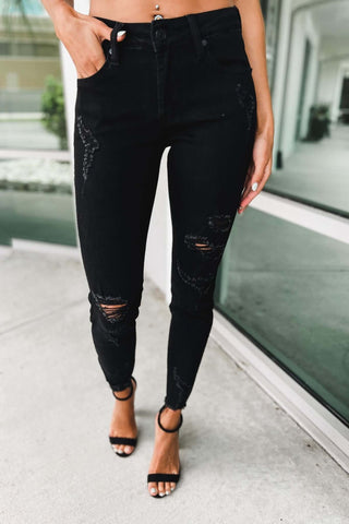 KanCan Edge of Glory Distressed Ankle Mid Rise Black Jeans - Simply Me Boutique