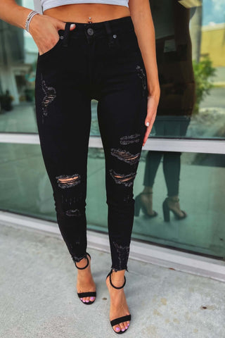 KanCan Edge of Glory Distressed Ankle Mid Rise Black Jeans - Simply Me Boutique