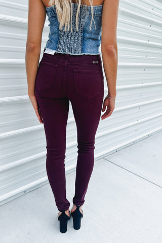 KANCAN Gia High Rise Super Skinny Burgundy Jeans - Simply Me Boutique