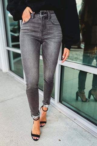 KANCAN Heart and Soul Grey High Rise Super Skinny Jeans - Simply Me Boutique