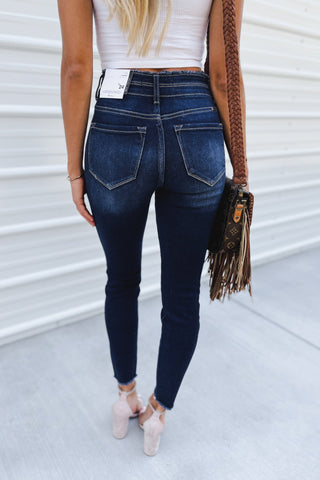 KANCAN Jessie High Rise Double Button Dark Wash Jeans - Simply Me Boutique