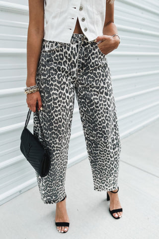KANCAN Raven Leopard Barrel Crop Jeans - Simply Me Boutique