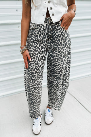 KANCAN Raven Leopard Barrel Crop Jeans - Simply Me Boutique