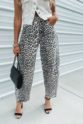 KANCAN Raven Leopard Barrel Crop Jeans - Simply Me Boutique