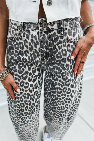 KANCAN Raven Leopard Barrel Crop Jeans - Simply Me Boutique