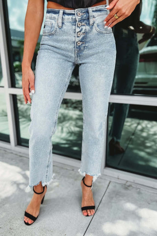 Kancan Selena Acid Wash Button Fly Straight Jeans - Simply Me Boutique