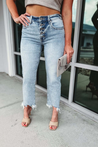 Kancan Selena Acid Wash Button Fly Straight Jeans - Simply Me Boutique
