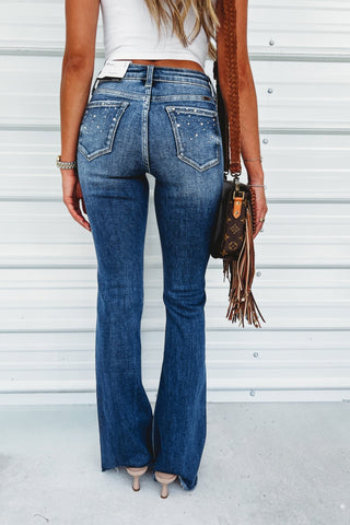 KANCAN Shimmer Mid Rise Flare Jeans - Simply Me Boutique