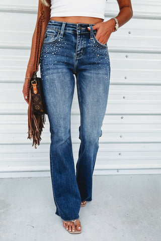 KANCAN Shimmer Mid Rise Flare Jeans - Simply Me Boutique