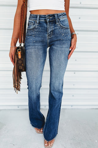 KANCAN Shimmer Mid Rise Flare Jeans - Simply Me Boutique