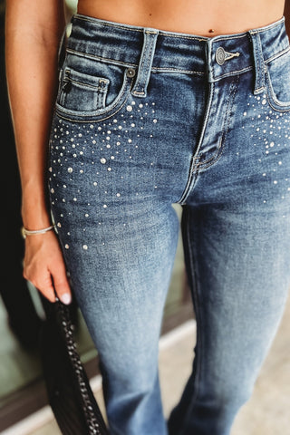 KANCAN Shimmer Mid Rise Flare Jeans - Simply Me Boutique