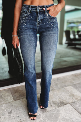 KANCAN Shimmer Mid Rise Flare Jeans - Simply Me Boutique