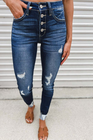 Kancan Walk on By Button Fly Distressed Jeans - Simply Me Boutique