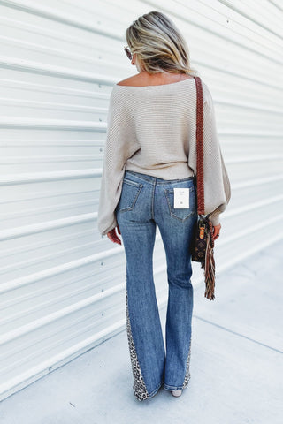 Kenzie Mid Rise Super Flare With Side Leopard - Simply Me Boutique