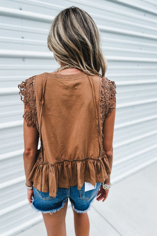 Lace Whisper Ruffle Hem Crochet Sleeve Top 2 COLORS! - Simply Me Boutique