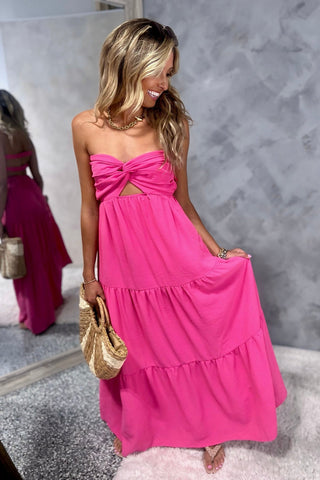 Leave You Breathless Cutout Maxi Dress (Hot Pink) - Simply Me Boutique