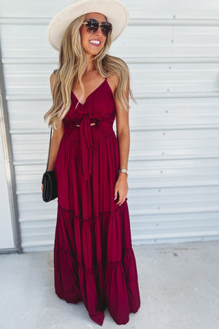 Lighter than a Feather Tiered Maxi Dress (Wine) - Simply Me Boutique