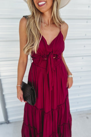 Lighter than a Feather Tiered Maxi Dress (Wine) - Simply Me Boutique