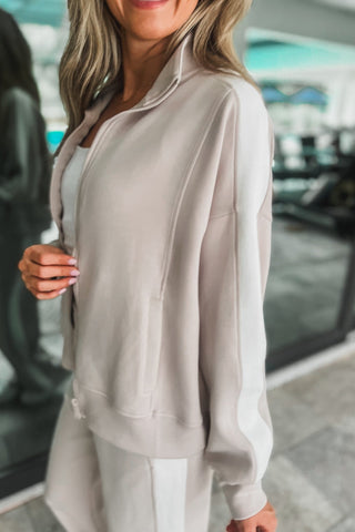 Luxe Mocha Cream Striped Zip Up Jacket - Simply Me Boutique
