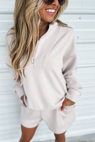 Luxe Scuba V Neck Mocha Cream Pullover - Simply Me Boutique