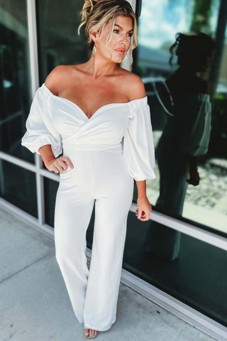 Marilyn Off Shoulder Puff Sleeve Jumpsuit 2 COLORS! - Simply Me Boutique