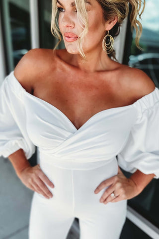 Marilyn Off Shoulder Puff Sleeve Jumpsuit 2 COLORS! - Simply Me Boutique