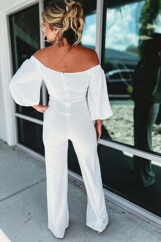Marilyn Off Shoulder Puff Sleeve Jumpsuit 2 COLORS! - Simply Me Boutique