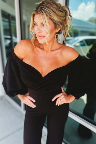 Marilyn Off Shoulder Puff Sleeve Jumpsuit 2 COLORS! - Simply Me Boutique
