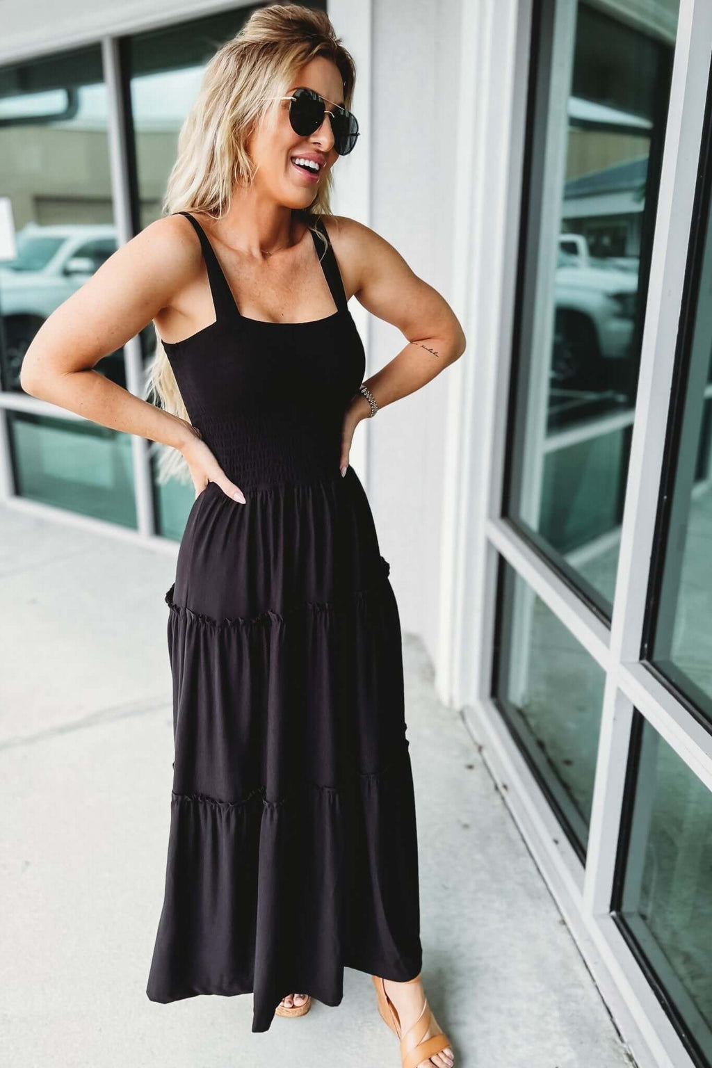 zenana tiered midi dress Black More Than a Memory Midi Dress