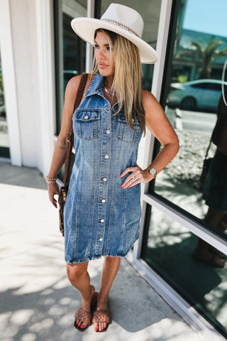 Nashville Nights Denim Halter Dress - Simply Me Boutique
