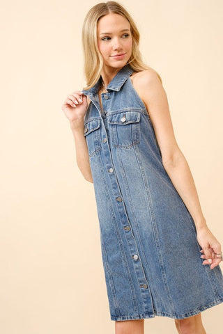 Nashville Nights Denim Halter Dress - Simply Me Boutique