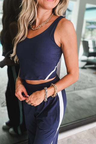 Navy White Accent Crop - Simply Me Boutique