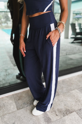 Navy White Accent Striped Pants - Simply Me Boutique