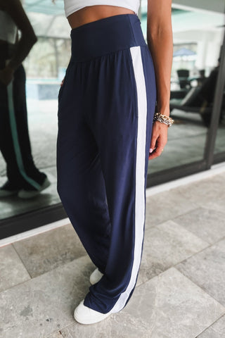 Navy White Accent Striped Pants - Simply Me Boutique
