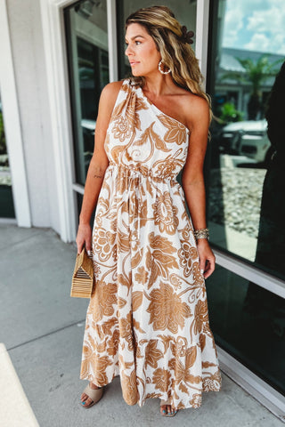 Neutral Bloom One Shoulder Maxi Dress - Simply Me Boutique