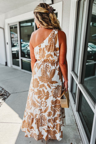 Neutral Bloom One Shoulder Maxi Dress - Simply Me Boutique