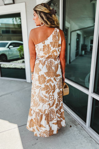 Neutral Bloom One Shoulder Maxi Dress - Simply Me Boutique