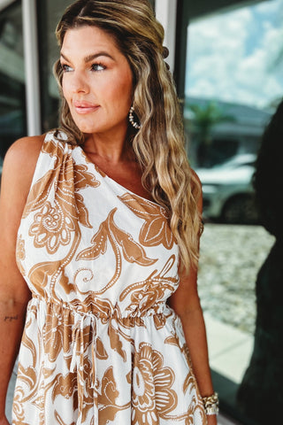 Neutral Bloom One Shoulder Maxi Dress - Simply Me Boutique