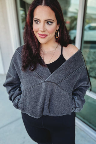 Nora Acid Wash V Neck Hoodie 4 COLORS! - Simply Me Boutique