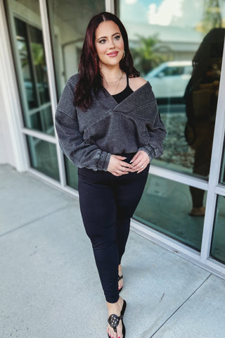 Nora Acid Wash V Neck Hoodie 4 COLORS! - Simply Me Boutique