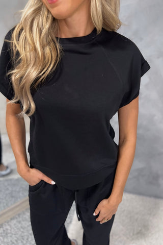 On The Go French Terry Black Top - Simply Me Boutique