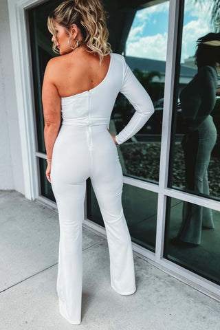 One Shoulder Mesh Rhinestone Long Sleeve Jumpsuit 4 Colors! - Simply Me Boutique