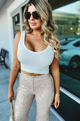 One Step Away Sequin Flare Pants - Simply Me Boutique